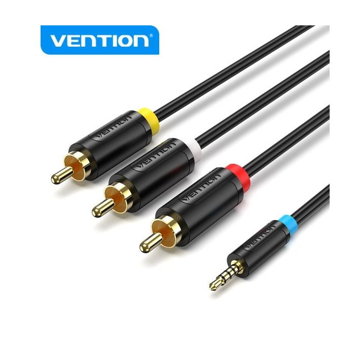 Vention Cable Jack 2.5 mm a 3 RCA - Conexion Versatil - Compatible con TV Antiguas - Color Negro