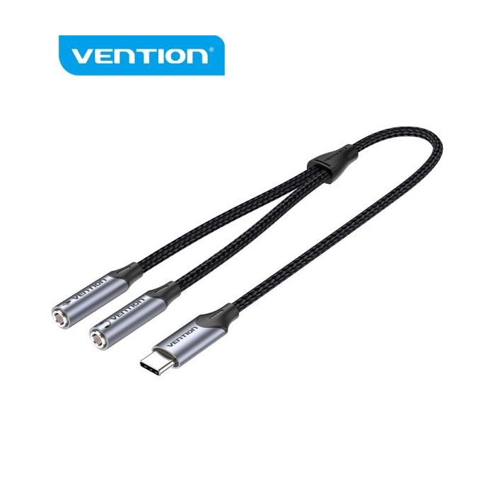 Vention Adaptador USB-C a TRS - Sonido Hi-Fi - Chip VT0200 - Carcasa de Aluminio - Antinudos - Resistente al Desgaste - Color Gris