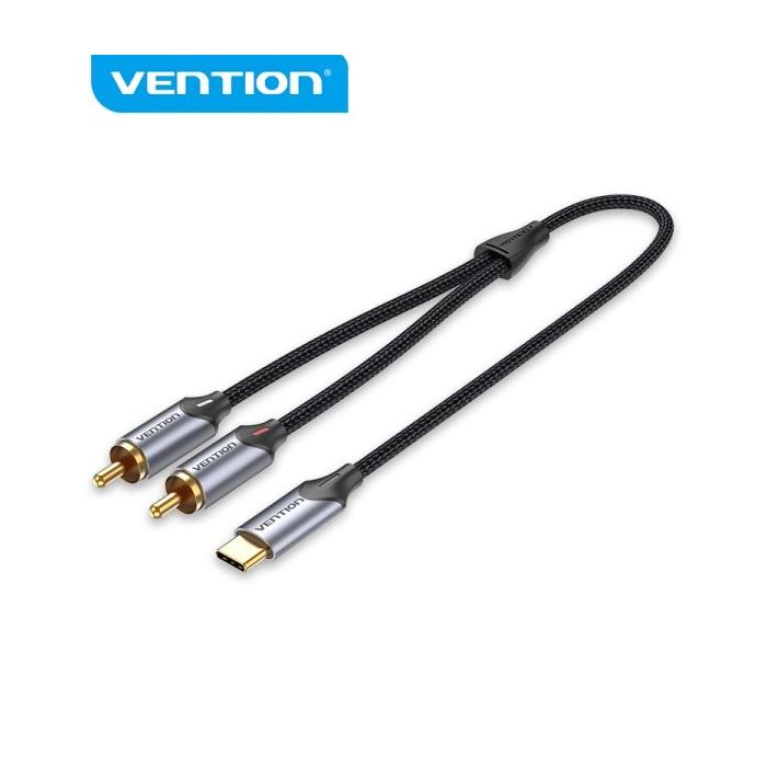 Vention Cable USB-C a 2 RCA - Cancelacion de Ruido Alta Fidelidad - Blindaje Multiple - Chip Audio Alta Gama - Color Gris
