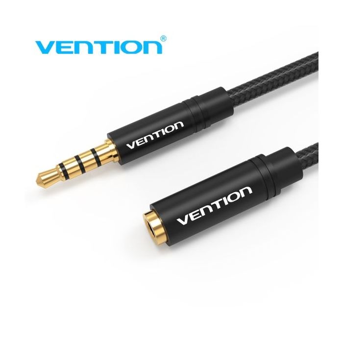 Vention BHBBG Cable de Extension de Audio - Estereo - Contactos Bañados en Oro - Diametro 3.5 mm - Color Negro