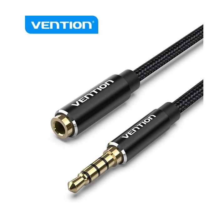 Vention Cable de Audio Estereo - Conector Jack 3.5 Macho a Hembra - Longitud 5m - Color Negro