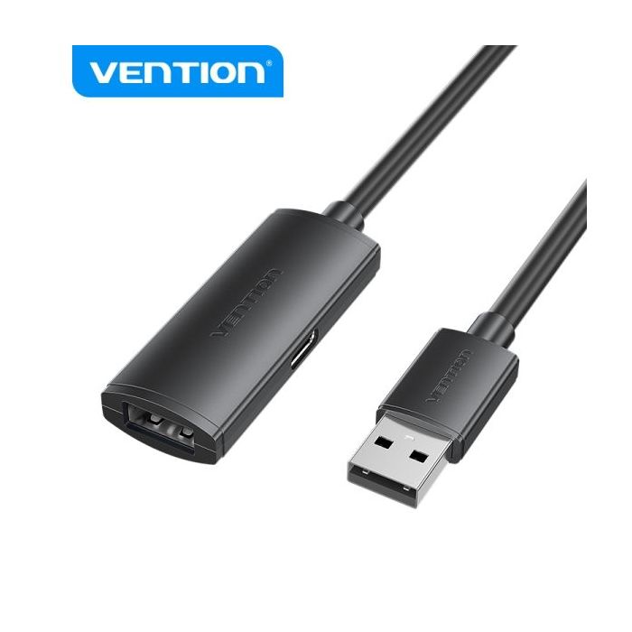 Vention Cable de Extension Activo USB 2.0 - Transferencia de Datos 480 Mbps - Conexion Estable - Construccion Duradera - Color Negro