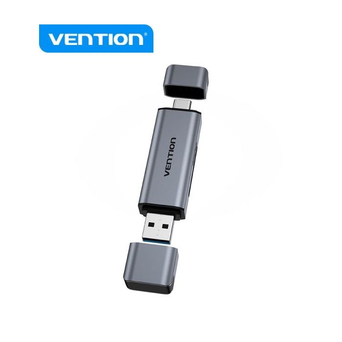 Vention Lector de Tarjetas 2-in-1 USB 3.0 A+C - Aluminio Metalizado - Soporta SD/TF - Capacidad 512GB - Lectura Dual - Color Gris