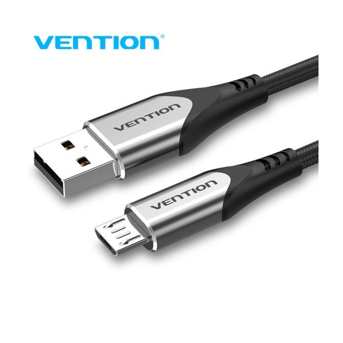 Vention Cable Micro USB Reversible - Carga Rapida 3A - Transmision 480Mbps - Durabilidad Mejorada - Proteccion de Bateria - Color Gris