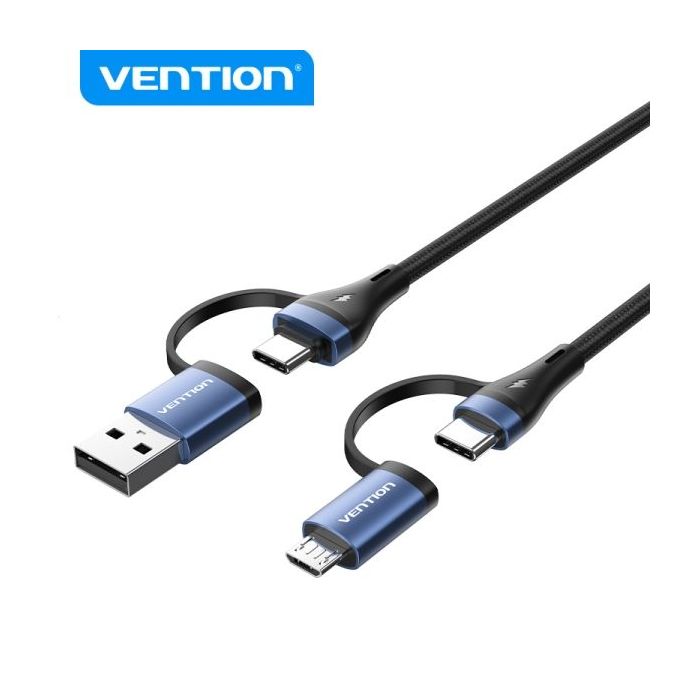 Vention Cable 4 en 1 USB-C - Carga Rapida 100W - Transferencia 480 Mbps - Chip E-Marker - Construccion Trenzada Duradera - Color Negro
