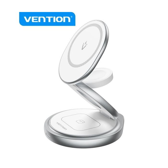 Vention Soporte de Cargador Inalambrico 3 en 1 con MagSafe - Carga Rapida - Rotacion 360° - Proteccion de Ocho Capas - Color Blanco