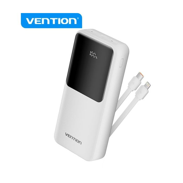 Vention Power Bank 20.000mAh - Multiples interfaces USB - Carga rapida - Cable USB-C incluido - Color Blanco