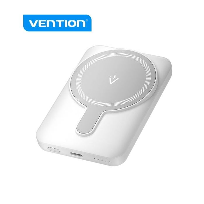 Vention PowerBank 5000mAh Magnetico Inalambrico - USB-C Dual - 20W - Display Luminoso - Carga Rapida - Material Resistente - Color Blanco
