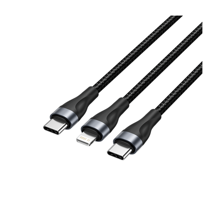 Vention Cable de Carga USB-C a USB-C y Lightning - 480Mbps - Aluminio/PVC - 3A/27W/60W - Color Negro