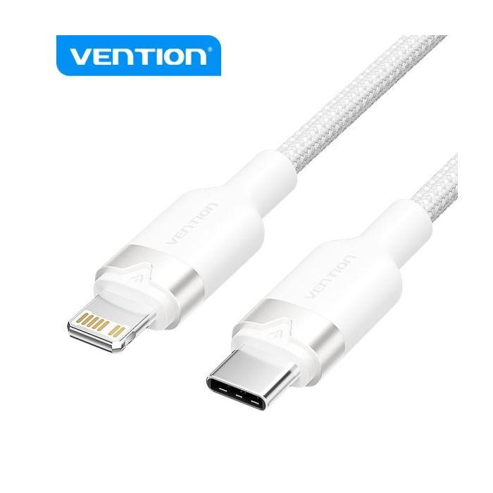 Vention Cable de Carga USB-C/Lightning - Aluminio Trenzado - 480Mbps - 3A - 27W Max - 2m - Color Blanco