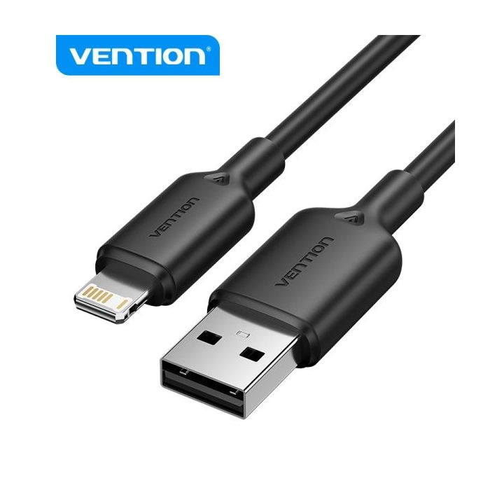 Vention Cable USB 2.0 Lightning - Transmision 480Mbps - Salida 2.4A - Conductor Bronce Enlatado - Color Negro
