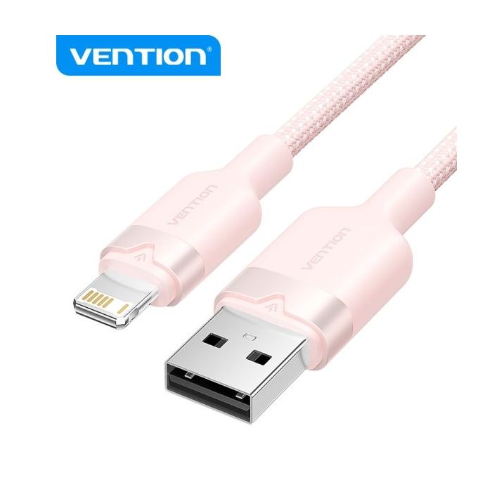 Vention Cable de Carga USB-A/Lightning - Aluminio y Algodon Trenzado - Transferencia 480Mbps - Alimentacion 2.4A - Color Rosa