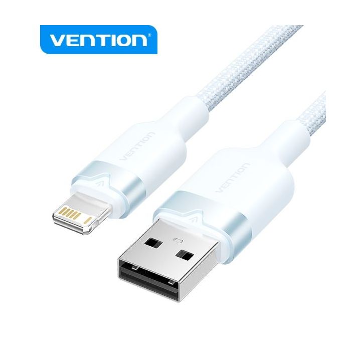 Vention Cable de Carga USB-A/Lightning - Aluminio y Algodon Trenzado - 480Mbps - 2.4A - Color Azul