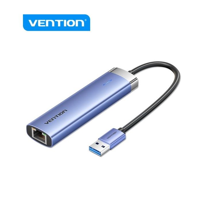 Vention Hub USB 3.0 5 en 1 - Transferencia 5 Gbps - Puerto Gigabit Ethernet - Amplia Compatibilidad - Control Termico Eficiente - Color Azul