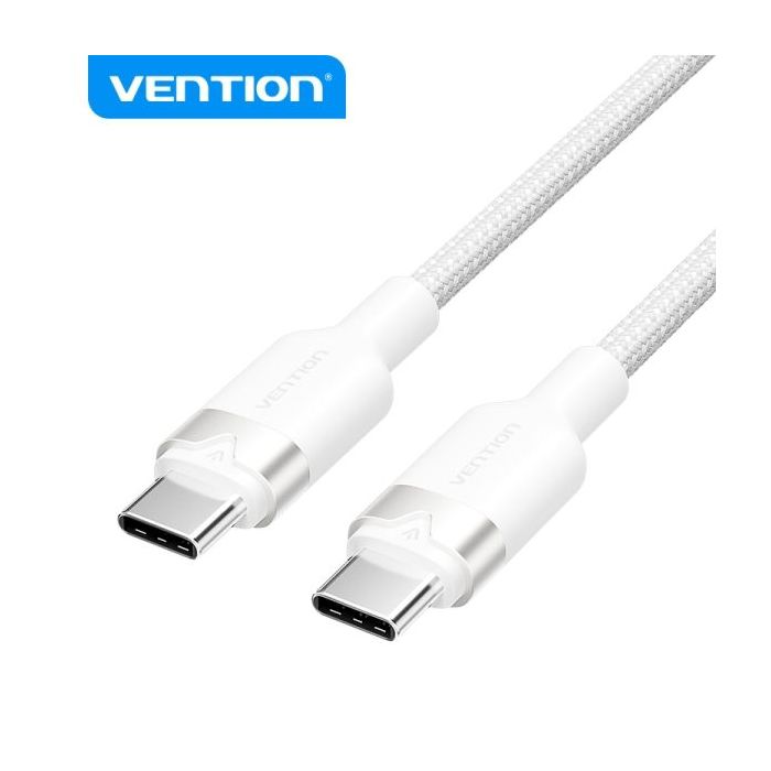Vention Cable USB 2.0 Niquelado - 60W - 3A - 480Mbps - 2m - PVC + Aluminio - Color Blanco