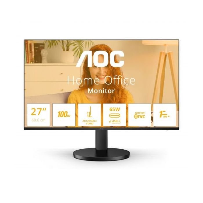 AOC B3 Monitor 27" LED IPS FullHD 1080p 100Hz - Respuesta 1ms - Angulo de Vision 178° - Altavoces Incorporados - USB-C, HDMI, Audio - Montaje VESA 100x100