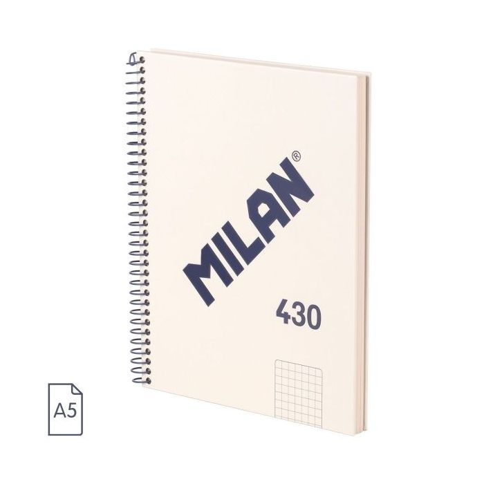 Milan Serie 1918 Cuaderno Espiral Formato A5 Cuadricula 5x5mm - 80 Hojas de 95 gr/m2 - Microperforado, 2 Taladros - Color Beige