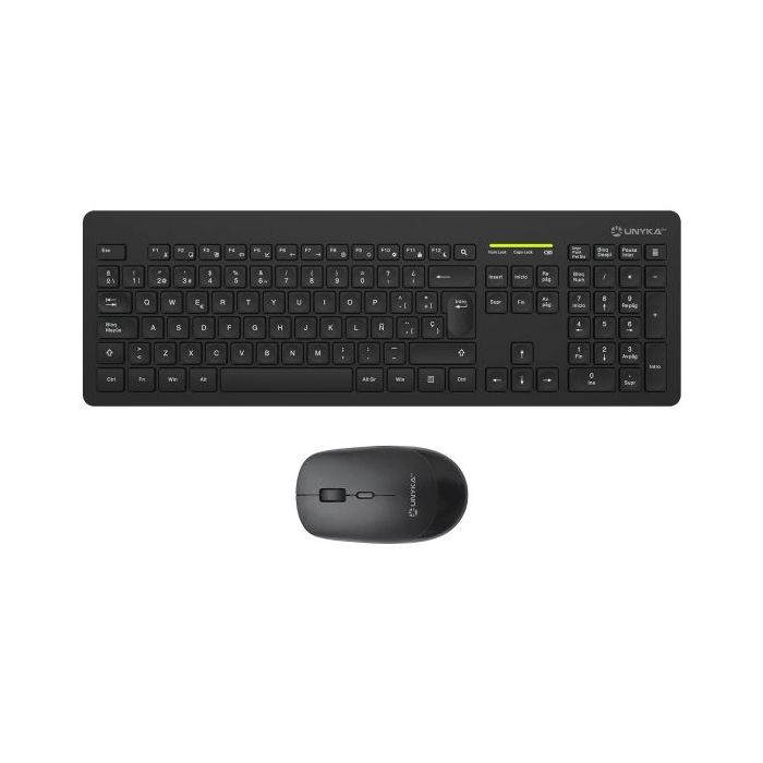 Unykach MK212 Pro Slim Wireless Pack de Teclado Inalambrico Slim 108 Teclas de Membrana + Raton Inalambrico 1600dpi, 3 Botones, Uso Ambidiestro - Color Negro