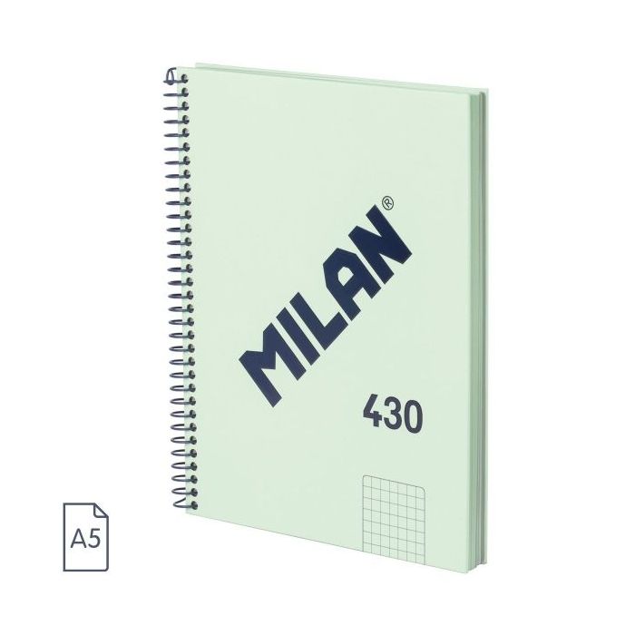 Milan Serie 1918 Cuaderno Espiral Formato A5 Cuadricula 5x5mm - 80 Hojas de 95 gr/m2 - Microperforado, 2 Taladros - Color Verde