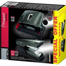 Maped Pack de Grapadora Metalica A3545 + Taladro Metalico A6203 - Grapa hasta 25 Hojas a la Vez - Admite Grapas 24/6 y 26/6 - Perfora hasta 25 Hojas - Color Gris Oscuro