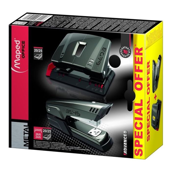 Maped Pack de Grapadora Metalica A3545 + Taladro Metalico A6203 - Grapa hasta 25 Hojas a la Vez - Admite Grapas 24/6 y 26/6 - Perfora hasta 25 Hojas - Color Gris Oscuro