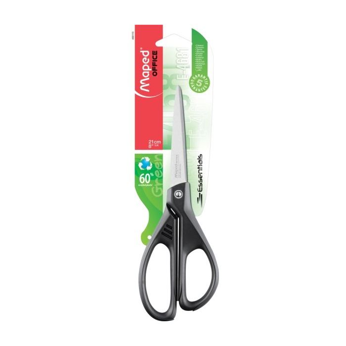 Maped Essentials Tijeras de Acero Inoxidable 21cm Asimetricas - Hojas Afiladas - Mangos 60% de Plastico Recicldo - Color Negro