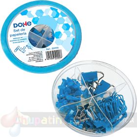 Dohe Combo Ovni Pack de Accesorios de Escritorio - Pinzas de 15mm, Clips y Push Pins - Color Azul