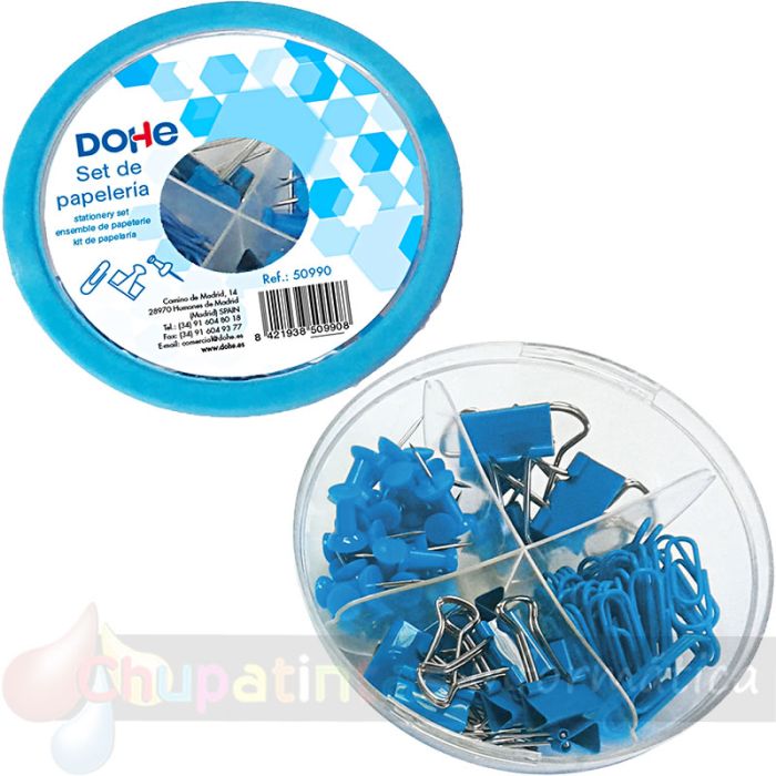 Dohe Combo Ovni Pack de Accesorios de Escritorio - Pinzas de 15mm, Clips y Push Pins - Color Azul