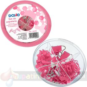 Dohe Combo Ovni Pack de Accesorios de Escritorio - Pinzas de 15mm, Clips y Push Pins - Color Rosa