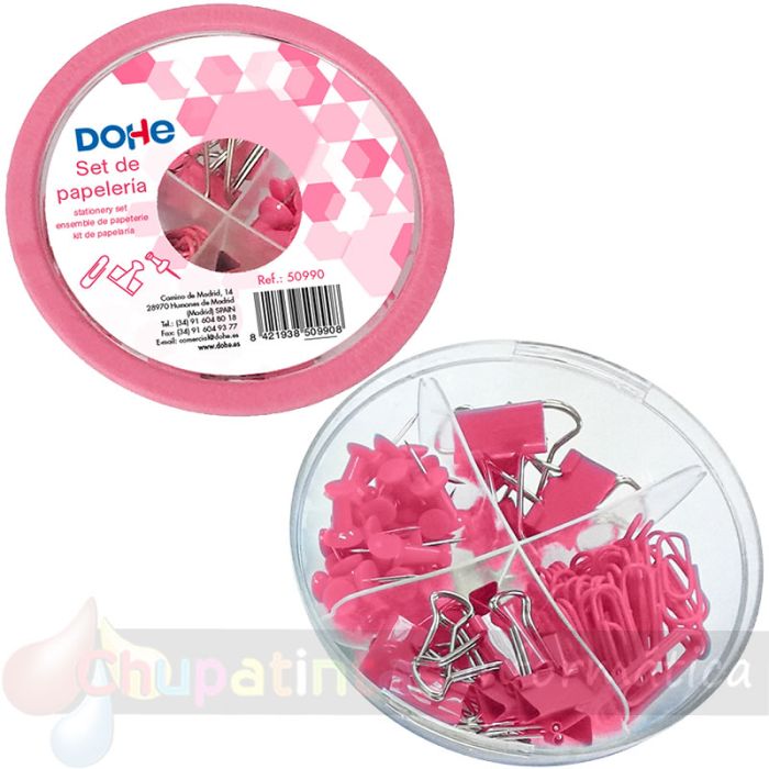Dohe Combo Ovni Pack de Accesorios de Escritorio - Pinzas de 15mm, Clips y Push Pins - Color Rosa