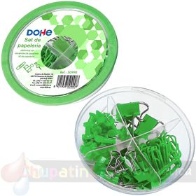 Dohe Combo Ovni Pack de Accesorios de Escritorio - Pinzas de 15mm, Clips y Push Pins - Color Verde