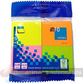 Global Notes inFO Brillant Pack de 4 Blocs de 50 Notas Adhesivas 50 x 40mm -  Colores Amarillo, Naranja, Rosa y Verde