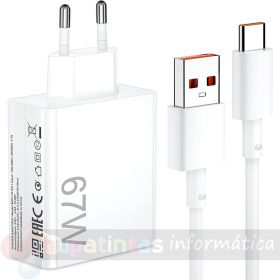 Xiaomi 67W HyperCharge Combo Cargador de Pared para Smartphone USB-A 67W + Cable - Color Blanco-1