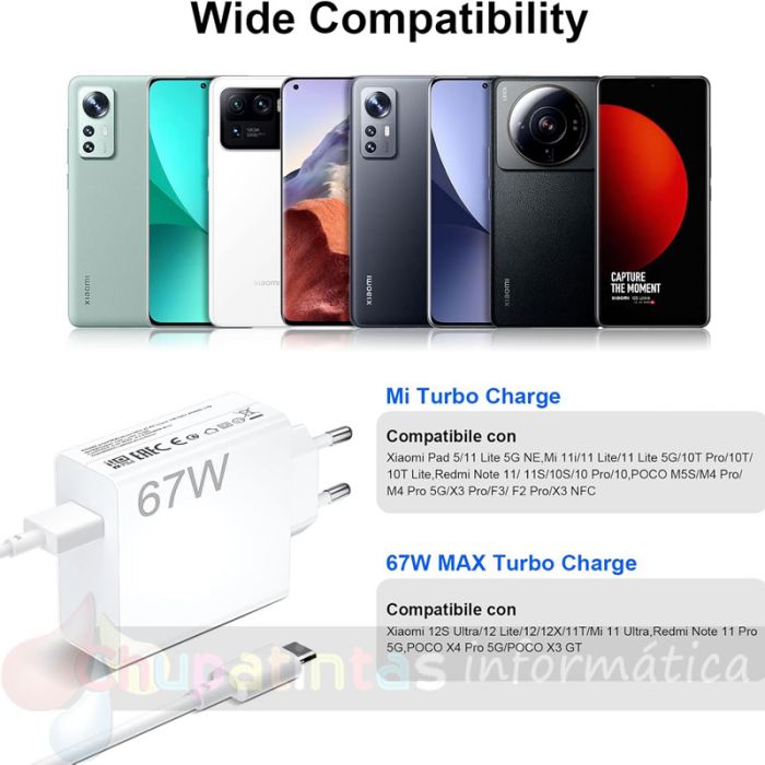 Xiaomi 67W HyperCharge Combo Cargador de Pared para Smartphone USB-A 67W + Cable - Color Blanco-6