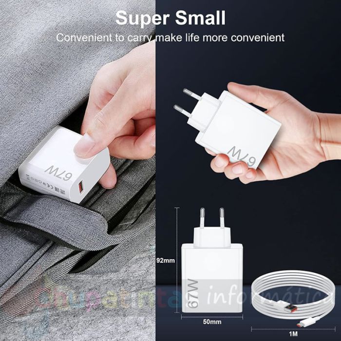 Xiaomi 67W HyperCharge Combo Cargador de Pared para Smartphone USB-A 67W + Cable - Color Blanco-7
