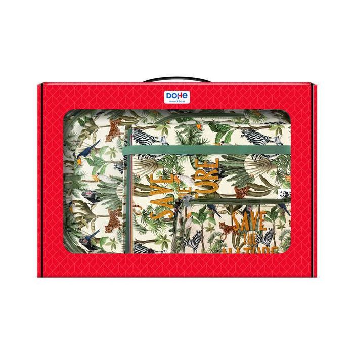 Dohe WWF Save the Nature Pack de Mochila Grande + Portatodo Triple + Carpeta de 4 Anillas Formato A4 con Recambio de 100 Hojas