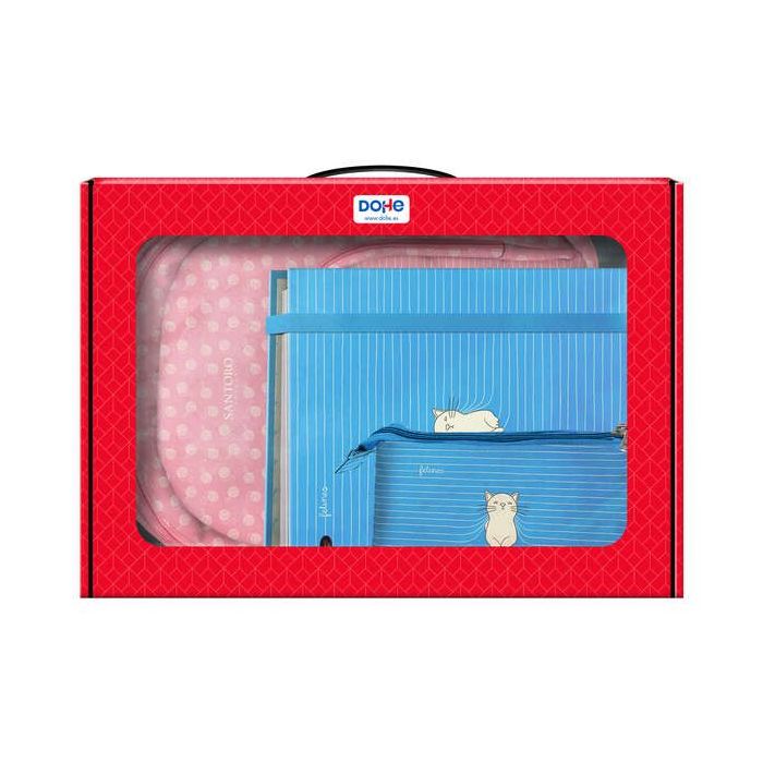 Dohe Santoro Felines Pack de Mochila Grande + Portatodo Triple + Carpeta de 4 Anillas Formato A4 con Recambio de 100 Hojas
