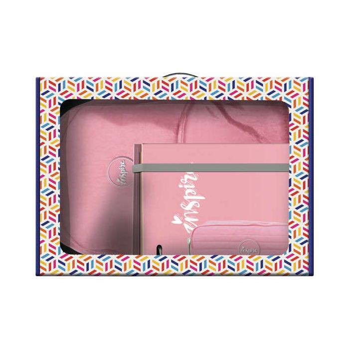 Dohe Serie Pastel Pack de Mochila Mediana + Portatodo Doble + Carpeta de 4 Anillas Formato A4 con Recambio de 100 Hojas - Color Rosa Pastel