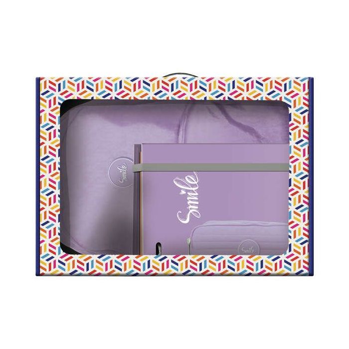 Dohe Serie Pastel Pack de Mochila Mediana + Portatodo Doble + Carpeta de 4 Anillas Formato A4 con Recambio de 100 Hojas - Color Morado Pastel