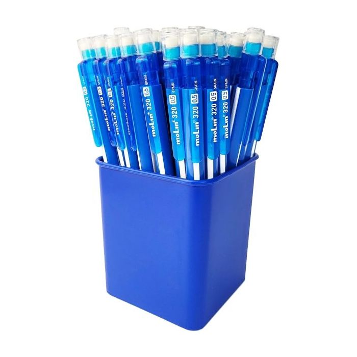 Molin Grafic-320 Pack de 50 Portaminas HB 0.5mm - Cuerpo Triangular - Goma de Borrar Integrada - Color Azul