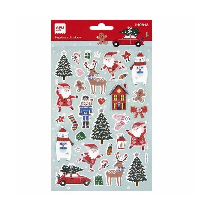 Apli Bolsa con 33 Pegatinas Navideñas Modelo Navidad Ski - Adhesivo Permanente - Motivos Navideños