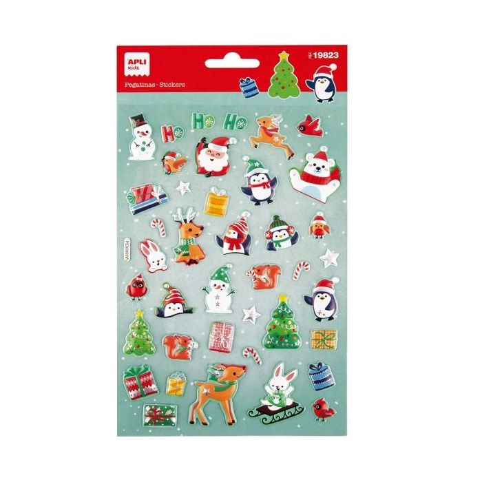 Apli Bolsa con 40 Pegatinas Navideñas Modelo Papa Noel Adviento - Adhesivo Permanente - Motivos Navideños