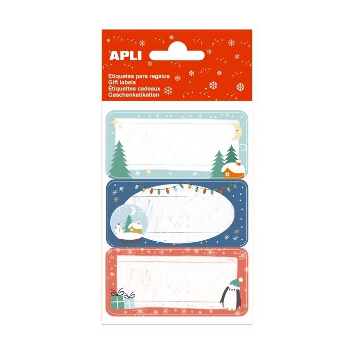 Apli Pack de 27 Etiquetas Adhesivas Navideñas para Regalos - Diseños Surtidos - Espacio para Escribir