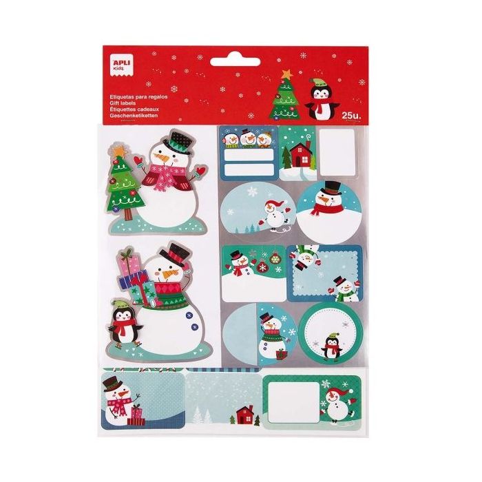Apli Pack de 50 Etiquetas Adhesivas Navideñas para Regalos - Tamaños y Diseños Surtidos - Espacio para Escribir