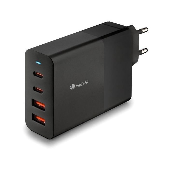 NGS Bud 100W Cargador Universal de Pared 100W Ultrarapido - 2x USB-C PD - PPS, 2x USB-A QC 3.0 - Color Negro