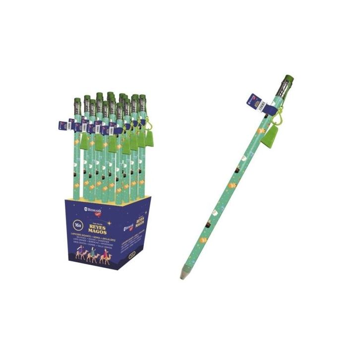 Bismark Lapiz Gigante Diseño Reyes Magos - Con Goma de Borrar y Sacapuntas - Medidas 38x1.5cm