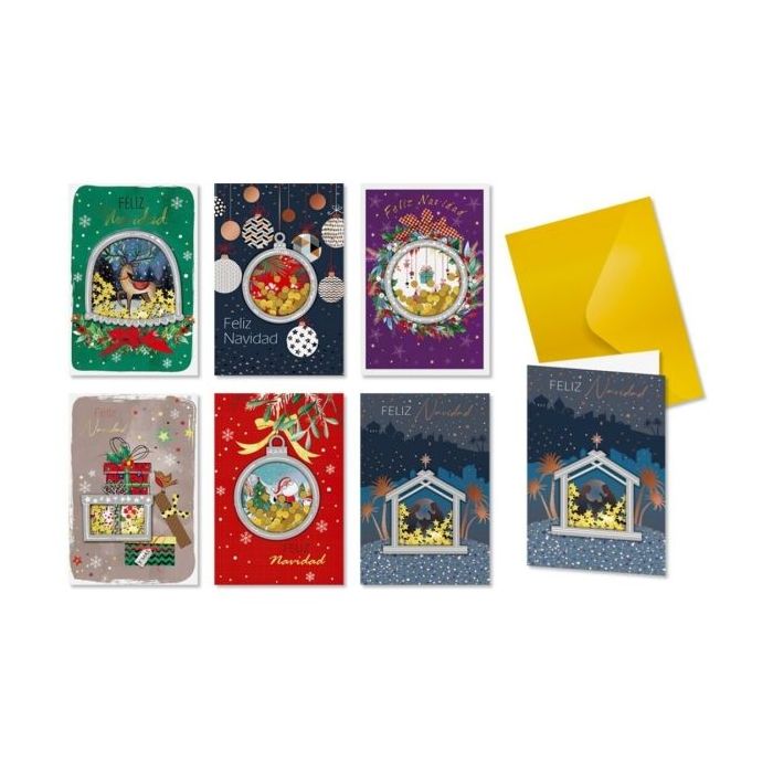Bismark Pack de 24 Tarjetas de Felicitacion Navideña con Sobre Dorado - Tamaño Tarjeta 11.5x17cm - Diseños Variados con Foil y Confetti