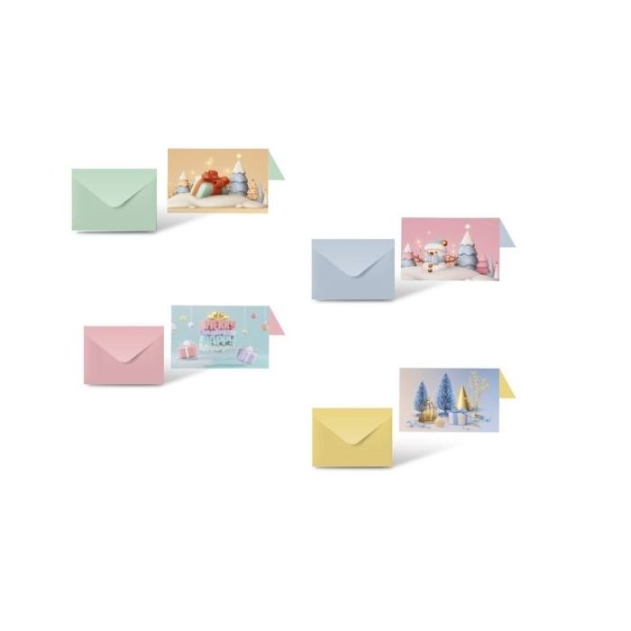 Bismark Pack de 24 Tarjetas de Felicitacion Navideña con Sobre Pastel - Tamaño Tarjeta 12.5x17.5cm - Diseños Variados Pastel