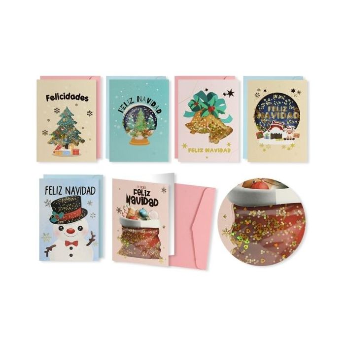 Bismark Pack de 24 Tarjetas de Felicitacion Navideña con Lentejuelas 3D - Incluye Sobres de Colores - Diseños Variados