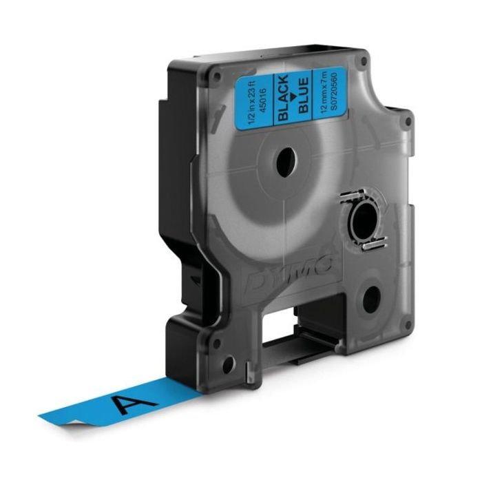 Dymo D1 45016 Cinta de Etiquetas Original para Rotuladora - Texto Negro sobre Fondo Azul - Ancho 12mm x 7 metros - S0720560